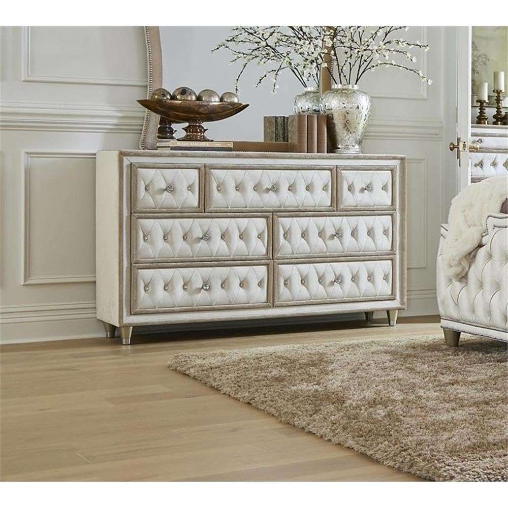 Amazon.com: MAKLAINE 7-Drawer Upholstered Velvet Dresser, Ivory and Camel Finish, 60.5" W x 38.5" H, Asian Hardwood and MDF, French Provincial Style Bedroom Clothing Storage : Home & Kitchen Amazon.com: MAKLAINE 7-Drawer Upholstered Velvet Dresser, Ivory and Camel Finish, 60.5" W x 38.5" H, Asian Hardwood and MDF, French Provincial Style Bedroom Clothing Storage : Home & Kitchen