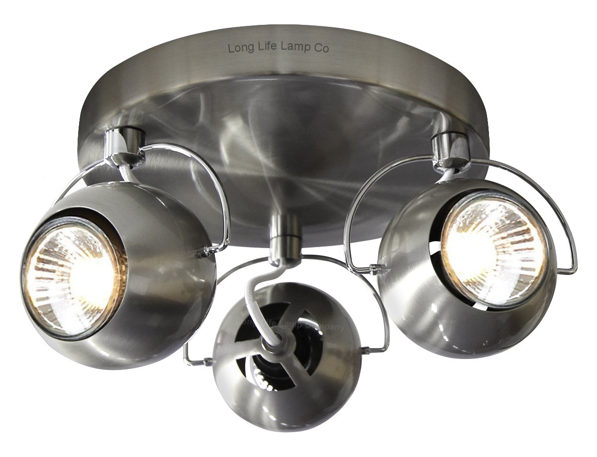 Long Life Lamp Company Gloss Brushed Chrome Retro 3 Way Adjustable Eyeball Ceiling Spotlight Lamp Gu10