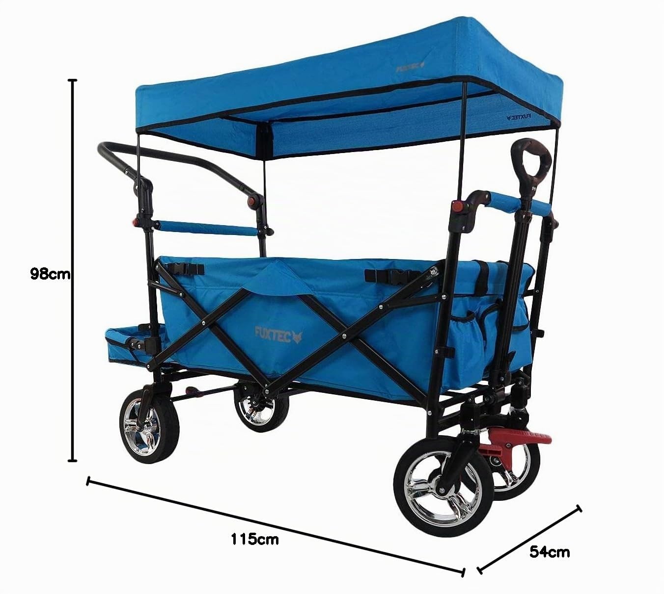 FUXLIFE FX-CT800 Chariot de Transport Pliable Bleu • Wagon Confort pour Enfants • avec Toit Solaire • Extension Rembourrée • Roues Robustes • Pliage Compact