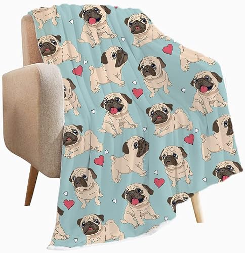 321DESIGN Pug Pet Dog Fleece Flannel Throw Blanket Sherpa Microfiber Lightweight Plush for Couch Bed Sofa Car Kids Adults Pets All Seasons Multi-Size 50x40IN for Kids