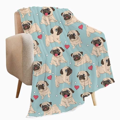 321Design Pug Pet Dog Fleece Flannel Throw Blanket Sherpa Microfiber Lightweight Plush For Couch Bed Sofa Car Kids Adults Pets All Seasons Multi-Size 50X40In For Kids #TOP7