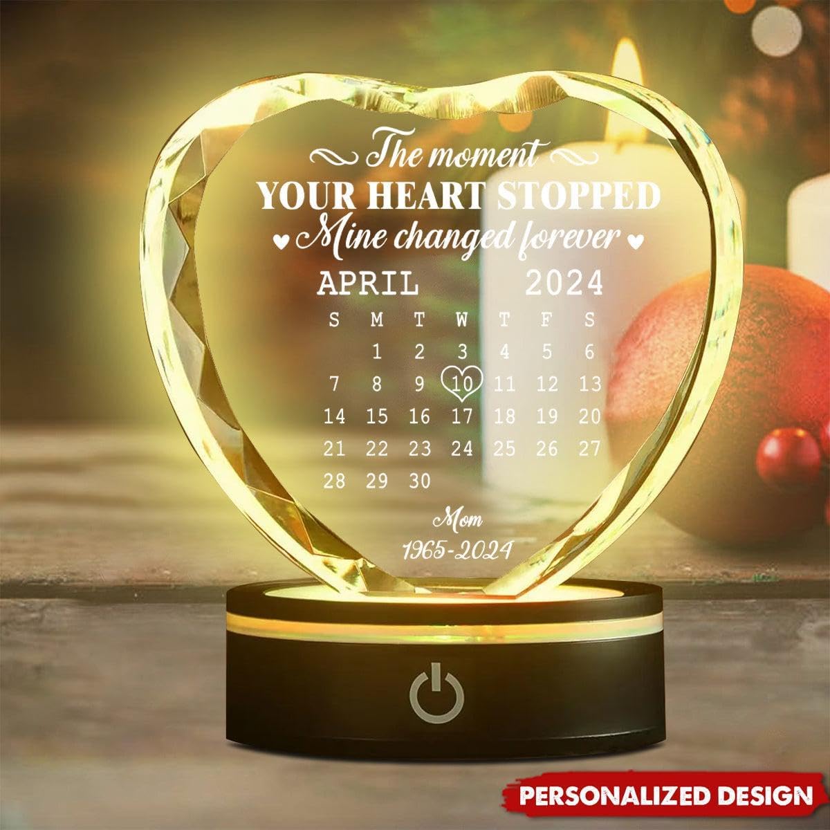 Personalized Memorial Crystal LED Light – The Moment Your Heart Stopped Mine Changed Forever Custom Remembrance Gift for Loss of a Loved One
