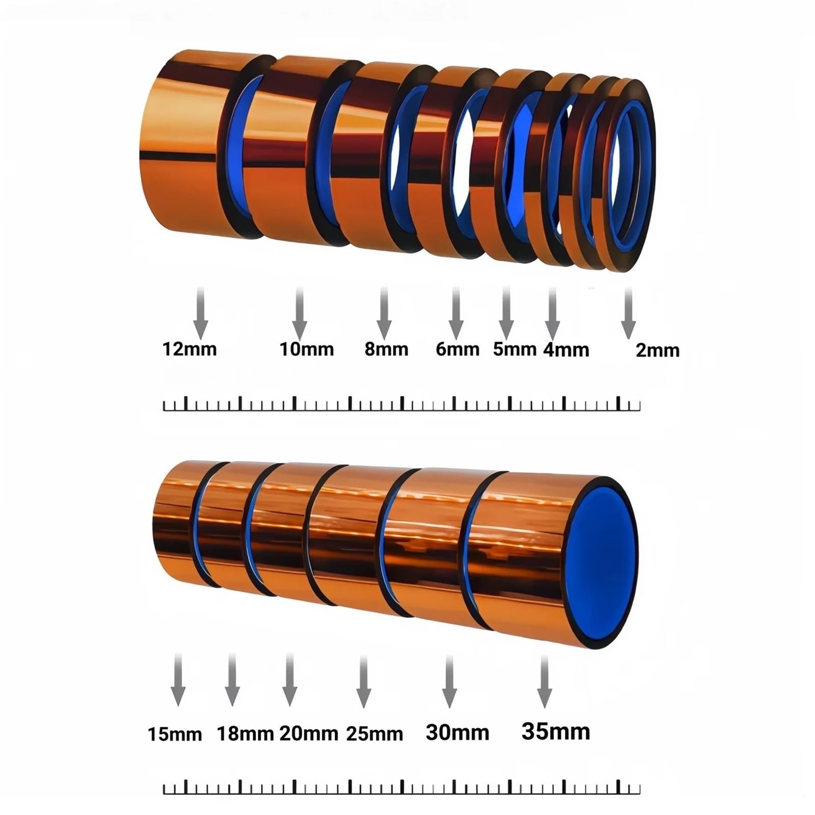 Poliimidowa taśma izolacyjna | Wielokolorowe 0,055 mm x 2-35 mm x 35 M 1/2 rolki do lutowania PCB: taśma termoprzewodząca(2 Rolls,35M-0.055MM-25MM)