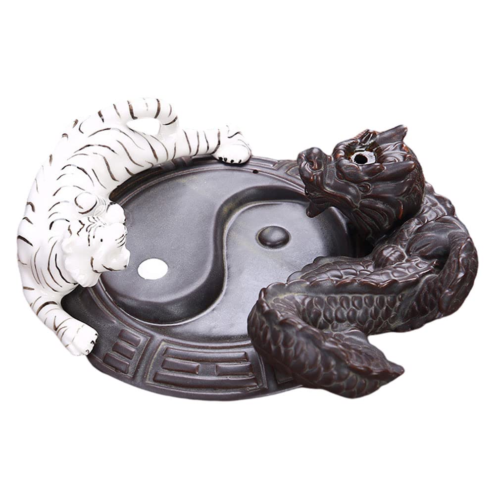 Quemador de Incienso de Cerámica Reflujo Forma Dragón y Tigre, Porta Conos de Incienso Artesanal para Decoración de Oficina y Sala de Estar