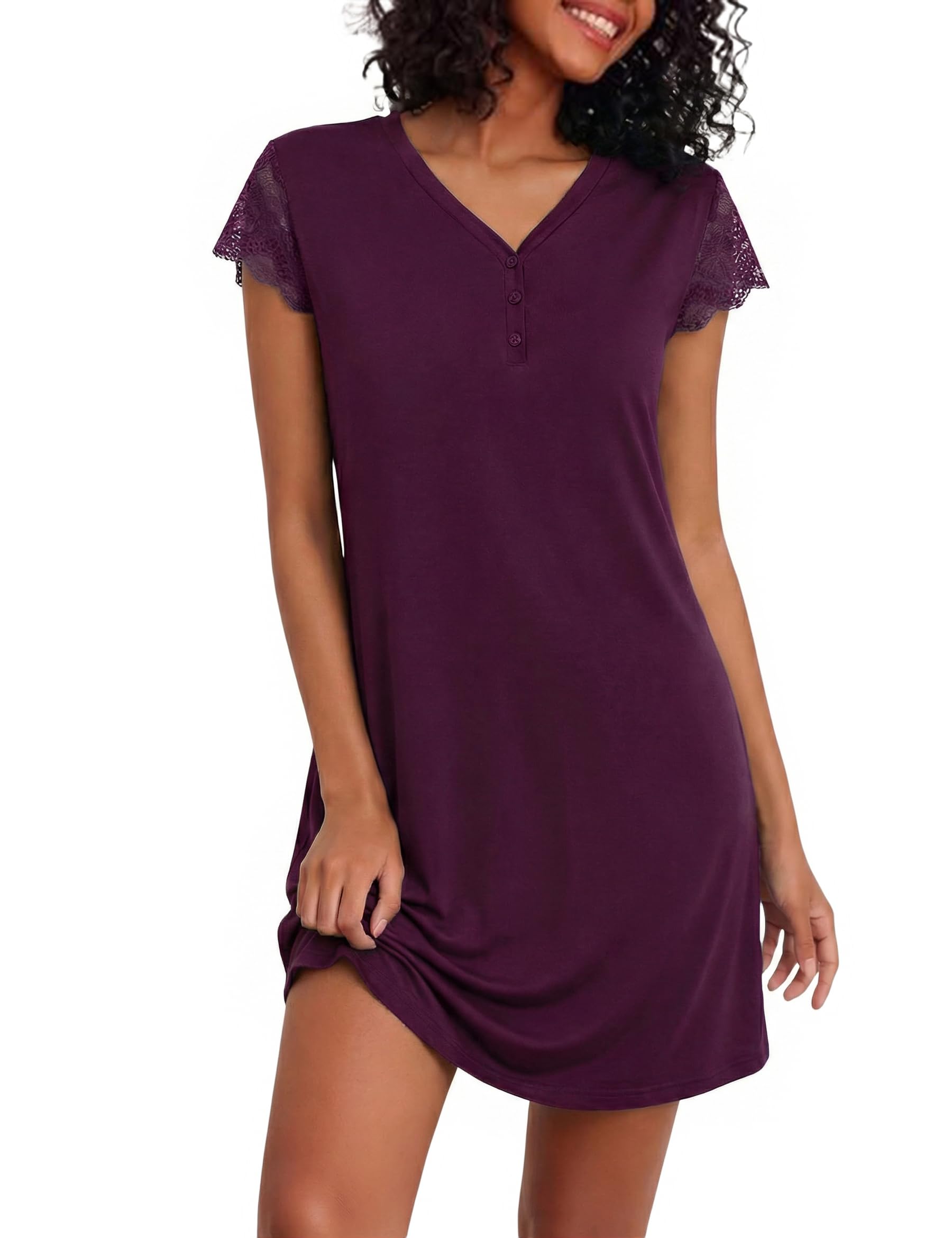 Demegimi Nachthemd Damen Kurzarm Baumwolle Sommer Schlafshirt – Leichtes Atmungsaktives Bequemes Nachtkleid für Erholsamen Schlaf