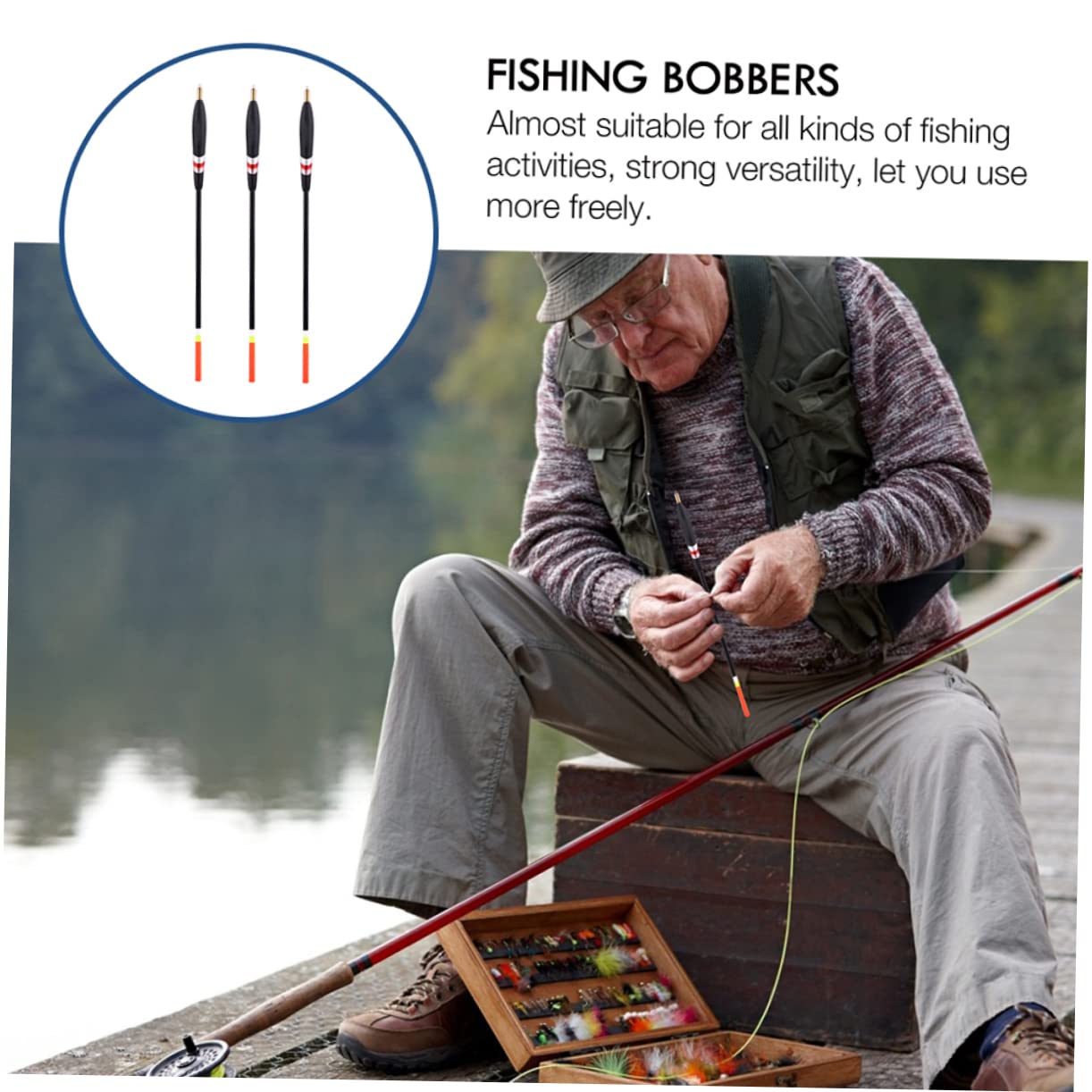 Kit de 6 Flotteurs de Pêche en Bois pour Pêche Marine et Lacustre, Forme Unique, Sensibilité Améliorée et Longue Portée pour Suivi des Poissons