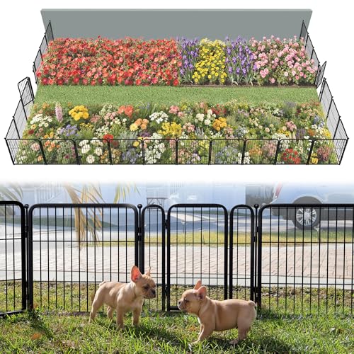 Image of FXW Garden Fence Outdoor for the Yard - 24in(H) x 45.6ft(L) Heavy Duty Metal Animal Barrier for Dog, No Dig Decorative Dog Fence, 24 Panels, Black
