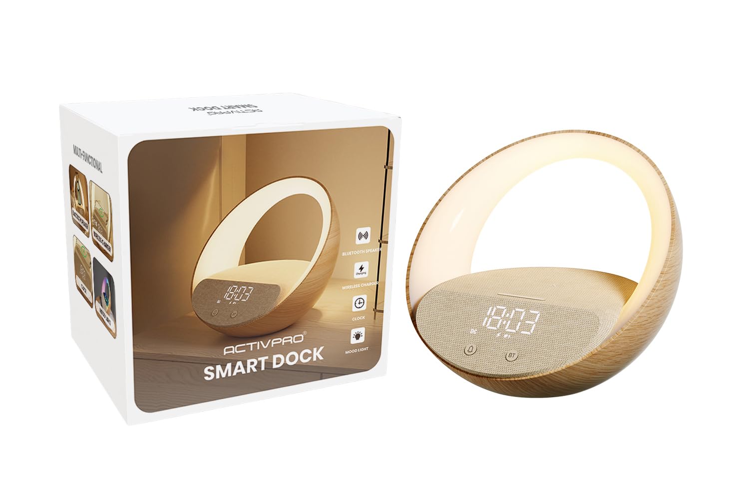 Station d'accueil Intelligente | 4en1 | Station de Chargement sans Fil | Haut-Parleur Bluetooth | Horloge numérique | Lampe de Nuit | Lumière d'ambiance | Chargement sans Fil Rapide de 15W |