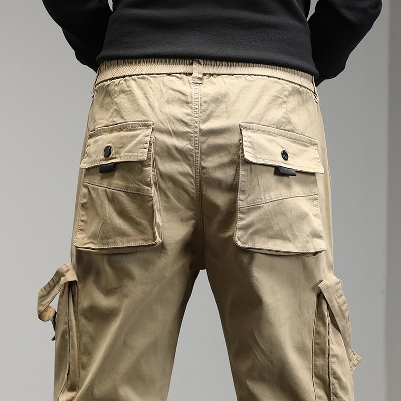 Men's Cargo Pants with Multi Pockets Drawstring Waist Relaxed Fit Lightweight Snap Leg Hiking Breathable Trousers 7