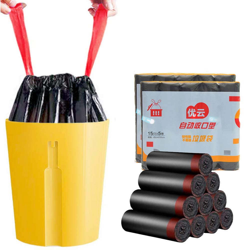 MOLIWEN 45 * 50cm Drawstring Garbage Bag 10 Rolls / 150 Bags, Heavy Duty Home Waste Bin Liners Bag Refuse Sacks, Universal Strong Large Trash Bag, Office, Kitchen, Living Room, Bedroom, Bathroom