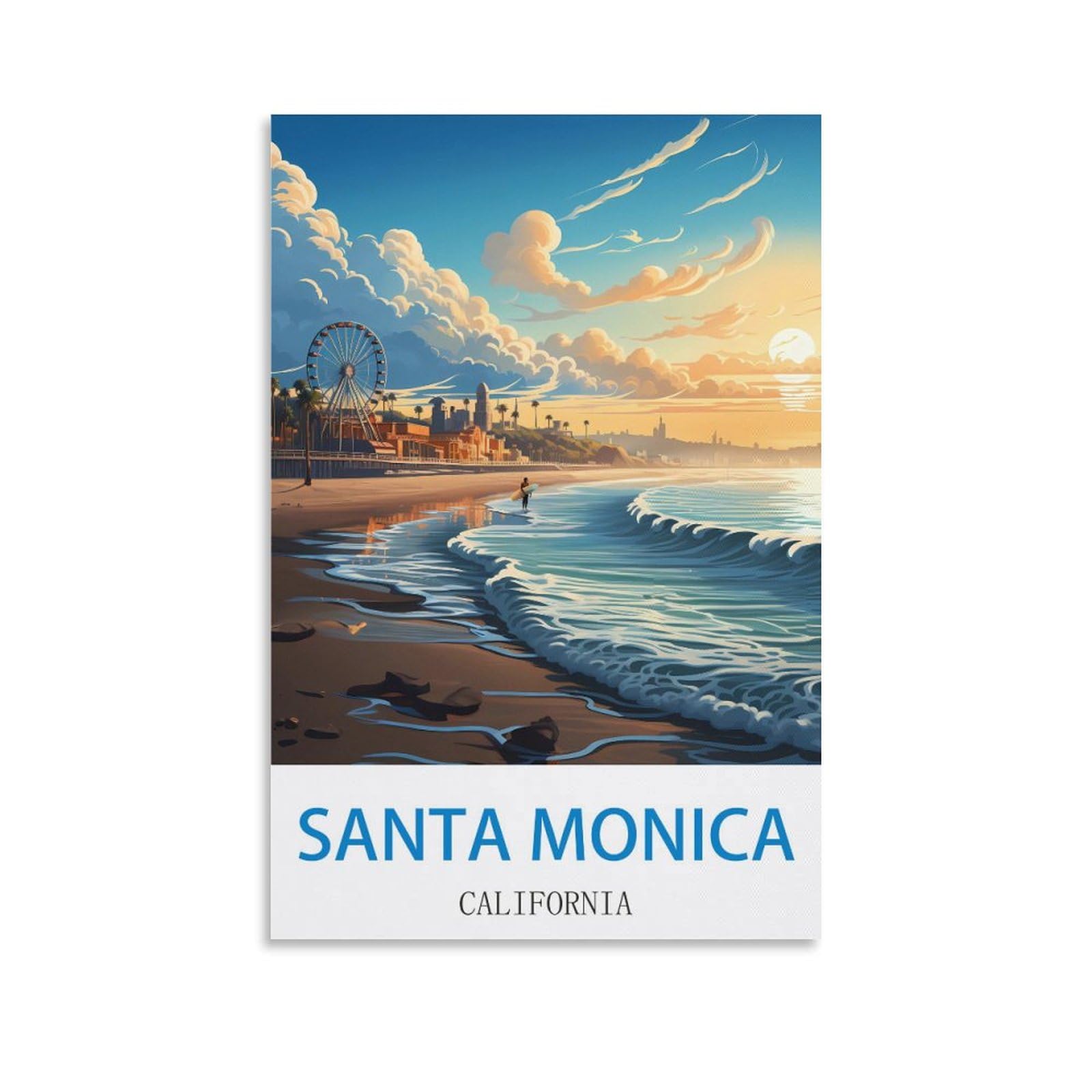 Ndoud Unframe-Style Santa Monica California Vintage Travel Posters Surf 12X18inch(30X45cm) Wall Art Picture Print Canvas Painting For Living Room Home Decor