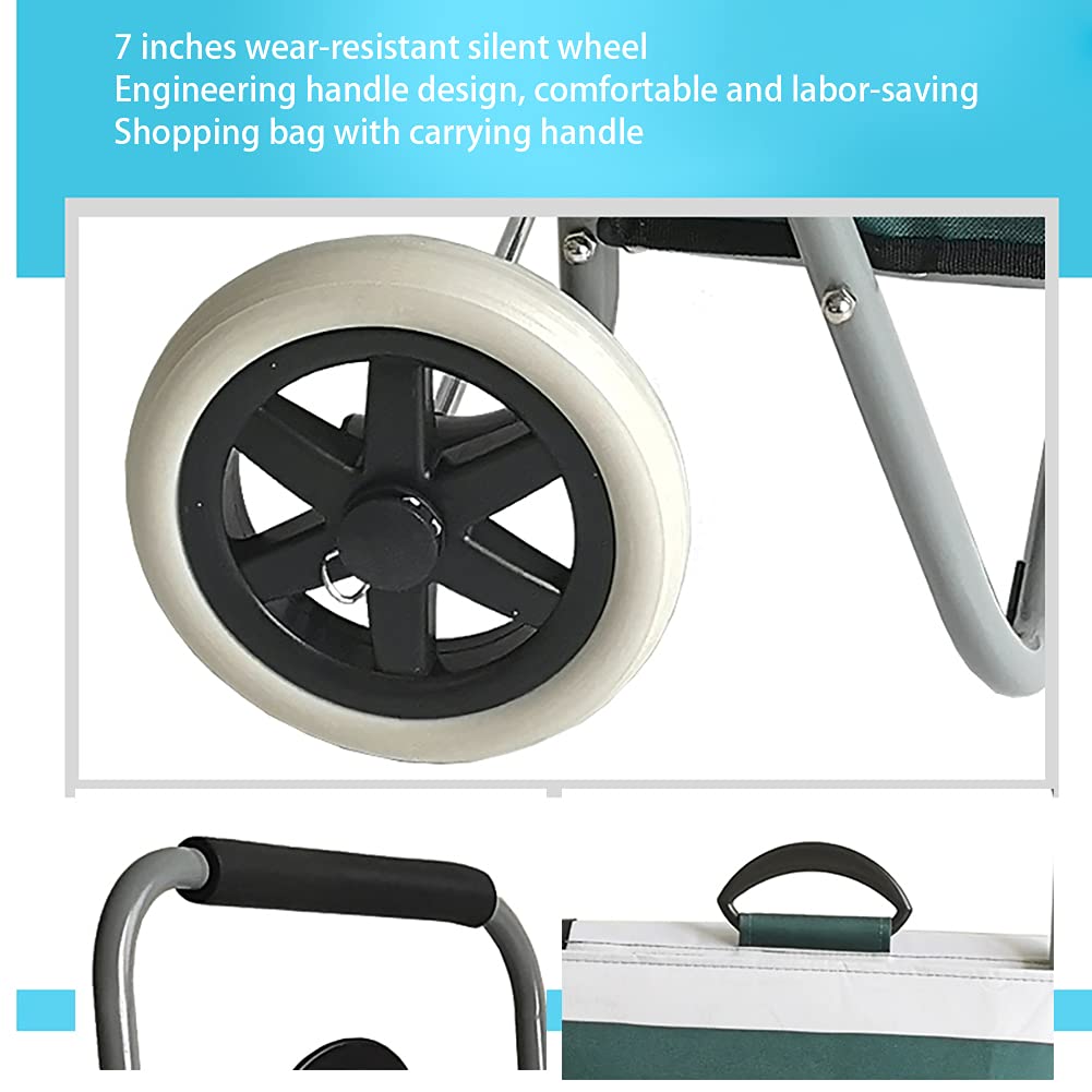 SHOPPING TROLLEY Einkaufswagen mit Sitz Trolley-Tasche Stahlkarren 2 große Räder Einkaufsroller Schwerlast Faltbar Abnehmbar Alten Wasserdicht Einkaufstrolley Reisen Picknick