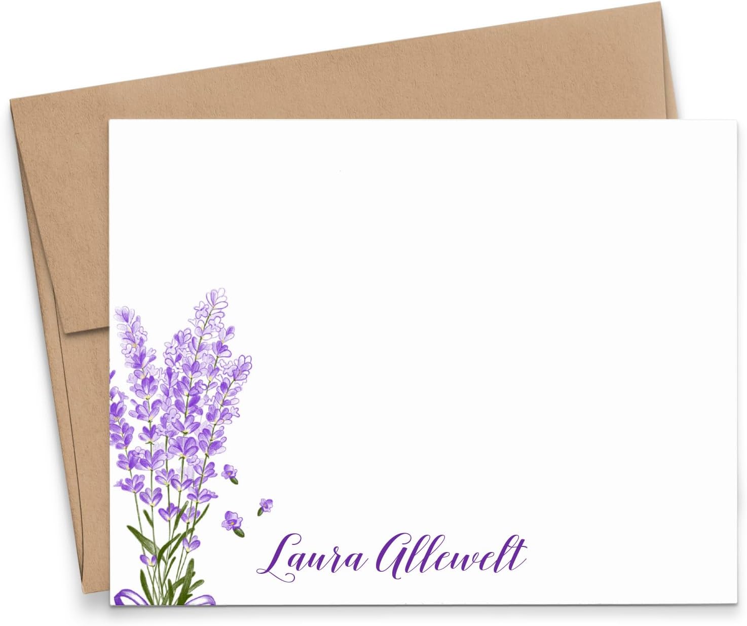 Lavender Personalized Stationary for Women, Elegant Personalized Floral Stationery with Envelopes, FLAT OR FOLDED NOTE CARDS, Spring Personalized Womens Note Cards, Your choice of Colors and Quantity