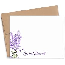 Lavender Personalized Stationary for Women, Elegant Personalized Floral Stationery with Envelopes, FLAT OR FOLDED NOTE CARDS, Spring Personalized Womens Note Cards, Your choice of Colors and Quantity