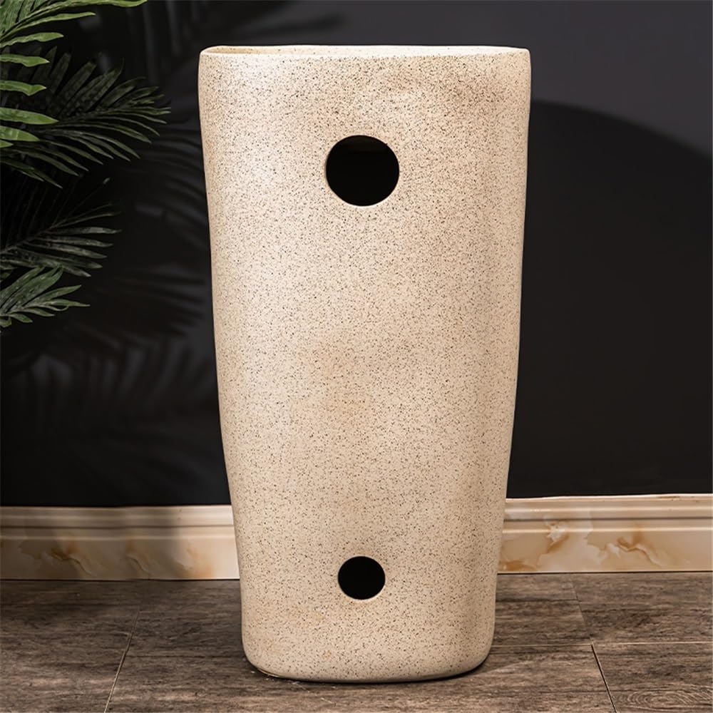 Lavello a colonna in ceramica con rubinetto e scarico, elegante lavabo da pavimento per uso domestico ed esterno, design salvaspazio, facile installazione e moderno