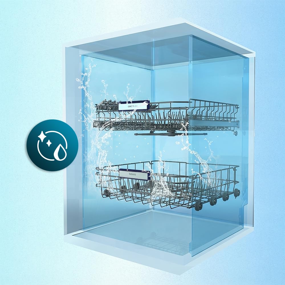 Cecotec Lavastoviglie Libera Installazione 45 cm Bolero Aguazero 4350 Inox. 9 Coperti, 4 Programmi, Classe D, Inverter Plus Duo, Pannello Touch, AutoClean, Delay Start, Cestello Posate, Inox