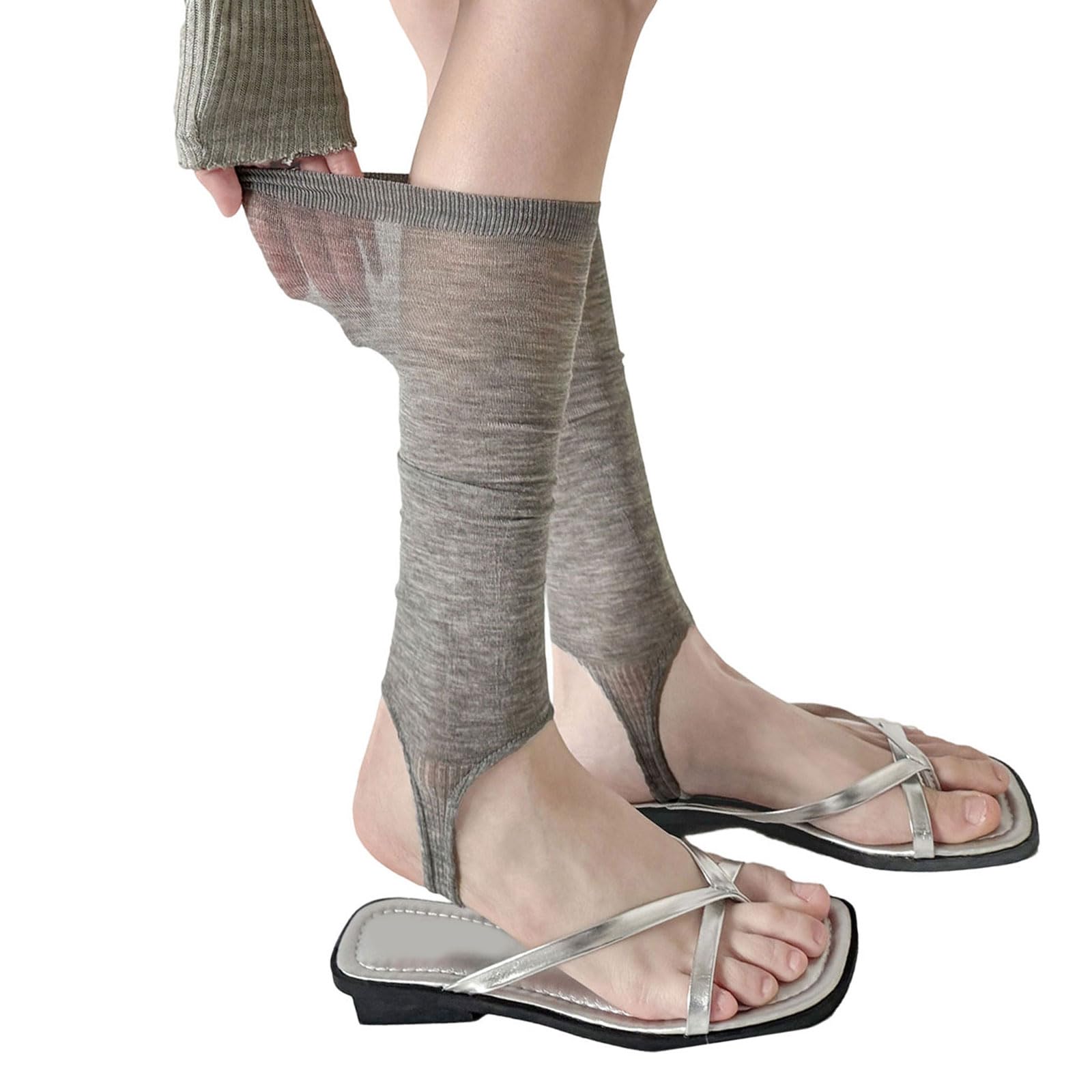 Oxxggkao Color Calf Length Stacked Socks Stirrups Leg Warmers with Ribbed Cuffs Stretchy Thin Leg Sleeves Covers for Women Calf Length Socks
