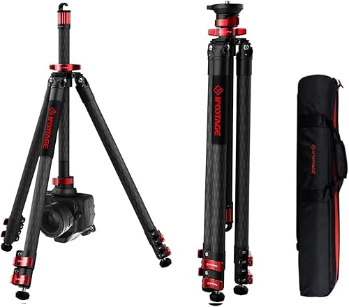 IFOOTAGE Trípode TC6S de fibra de carbono de 65 pulgadas, trípodes de cámara profesional, 3 secciones con poste central, carga útil de 17.6 libras