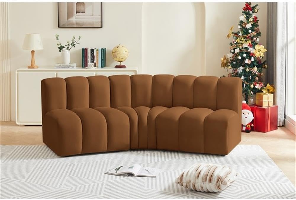 BOWERY HILL Modular Sectional Sofa, 86" W x 41" D x 30" H, Saddle Velvet Upholstery, Deep Channel Tufting, Contemporary Design, Versatile Living Room Seating for Custom Configurations