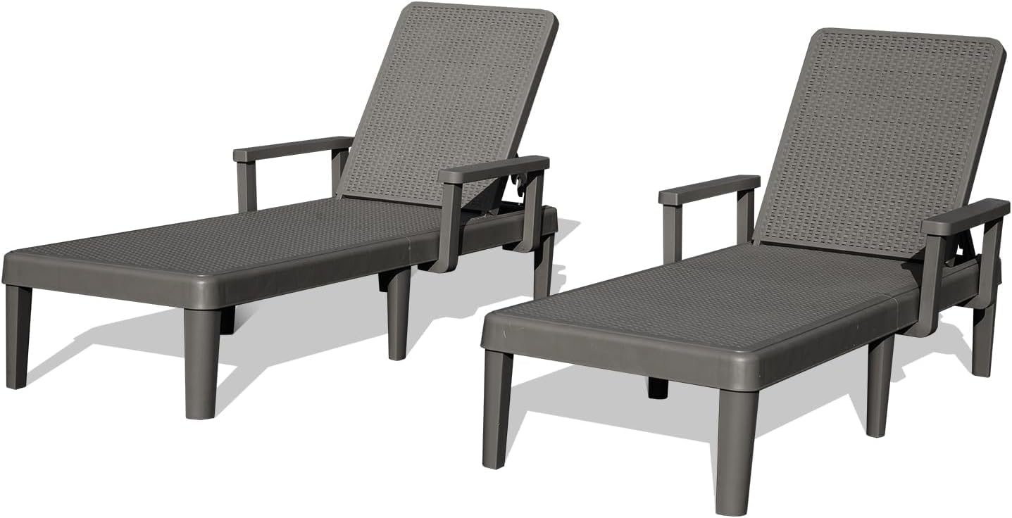 Generisch Domi Sonnenliege, 2er-Set – Gartenliegen mit 6-Fach Verstellbarer Rückenlehne und Armlehnen, wasserfeste Kunstharz-Liegen, geeignet für Pool, Terrasse, Garten und Balkon, Grau
