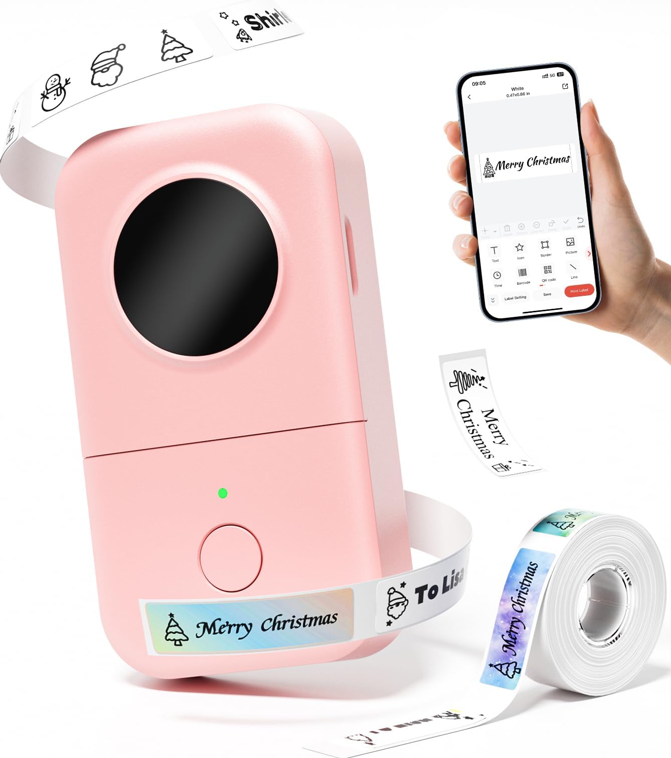 Label Printer Phomemo D30 Mini Portable Thermal Labeler, Mini Label Makers, Typewriters, Bluetooth Connection, Home Office Organization, Gift for Women, Cute School Supplies, USB Rechargeable-Pink