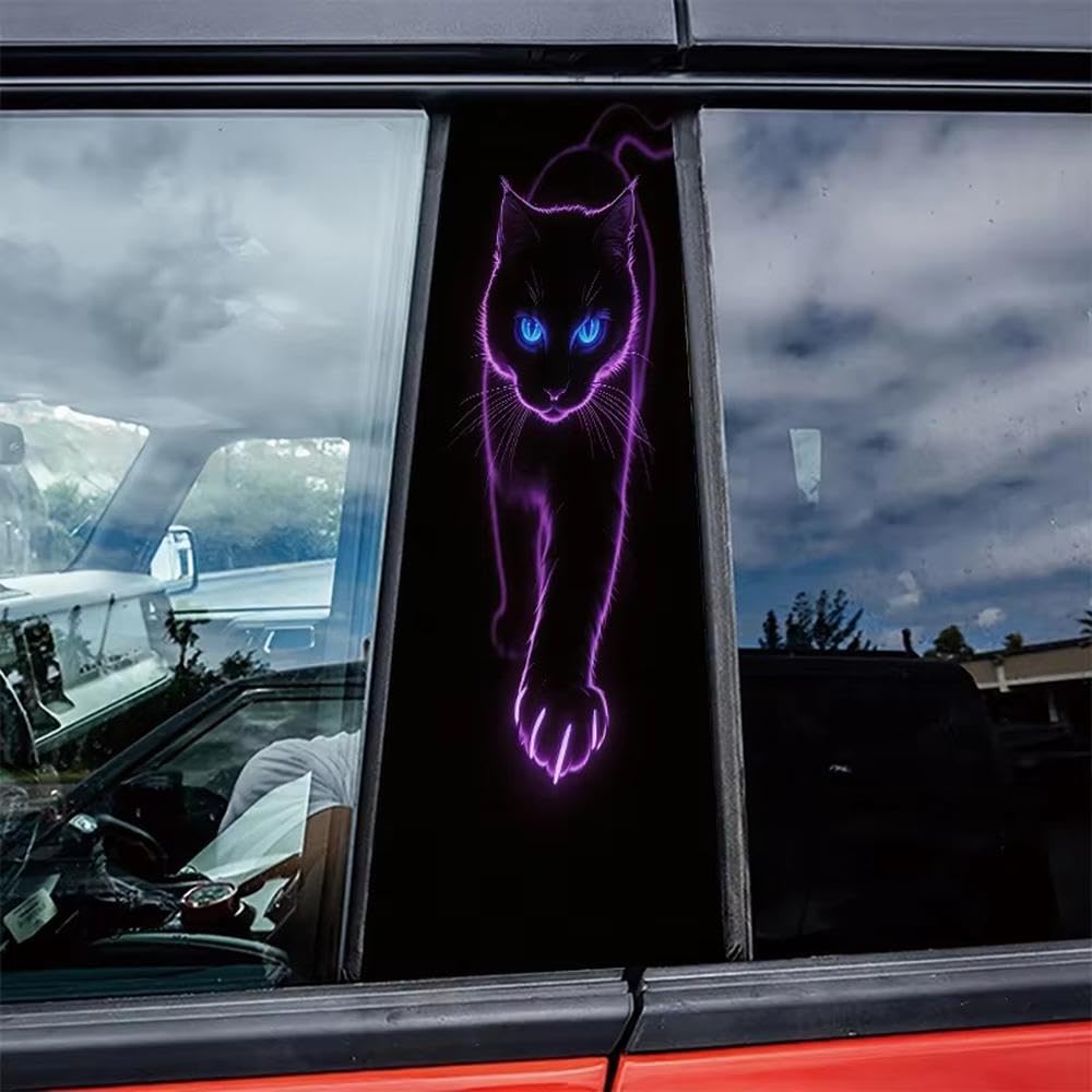 2 Adesivi Per Montante Centrale Per Auto, Gatto Al Neon, Pellicola Protettiva In Materiale Lucido Pezzi Ricambio