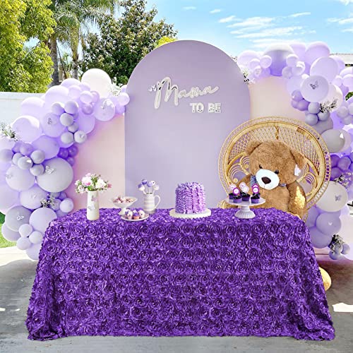 Queendream Purple Tablecloth Rosette Tablecloth 50 X 80 Inch Baby Shower Tablecloth 3D Floral Stain Rosette Table Cover For Wedding Party Decorations #TOP1