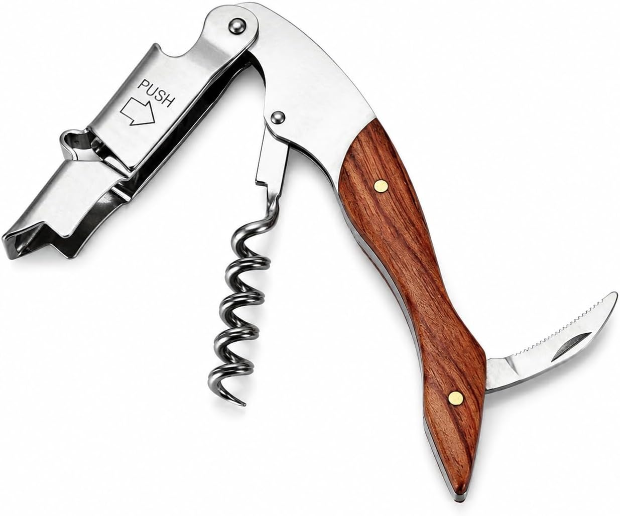 2 Packs Wine Corkscrew -Multifunction -Portable Screw Foil Cutter Wood Handle Bottle Opener (2 Packs)