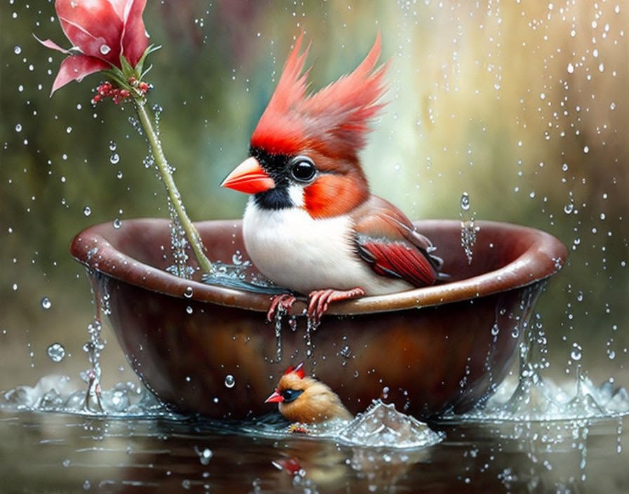 Peinture aquarelle mignon bébé oiseau sur grande affiche sur toile 58x90cm SERENDIPITP