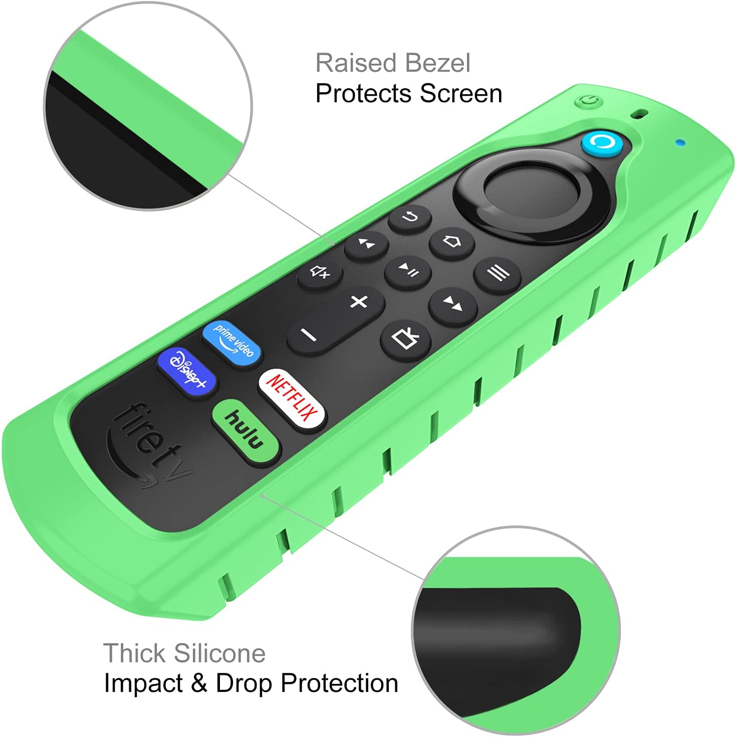 CaseBot Silicone Case for Alexa Voice Remote (2nd & 3rd Generation) | Fire TV Stick HD/4K Select/4K Plus Max/Fire TV Stick/Lite Remote, Shockproof Cover, Anti-Slip, Green Glow