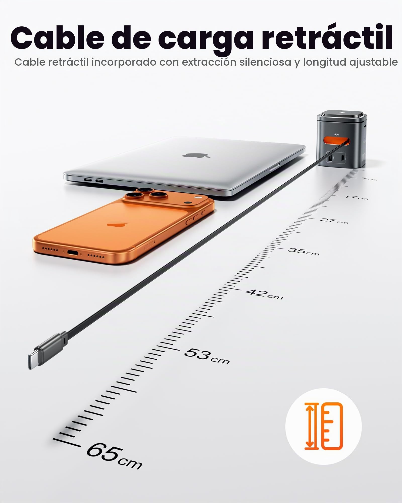 toocki Estación Carga 80W, 6 en 1 Cargador GAN con Cable USB C Retráctil | Cargador Carga Rápida USB-C Múltiple para Casa/Oficina, Compatible con Watch/AirPods, Diseño Compacto, Protección Segura