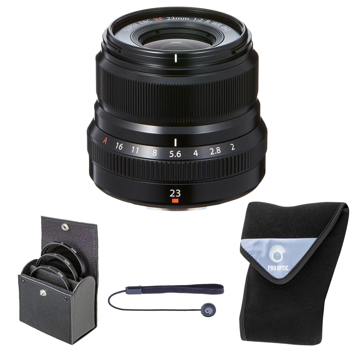 Fujifilm XF 23mm f/2 R WR Lens, Black, Bundle with 43mm Digital Essentials Filter Kit and 15x15 Lens Wrap
