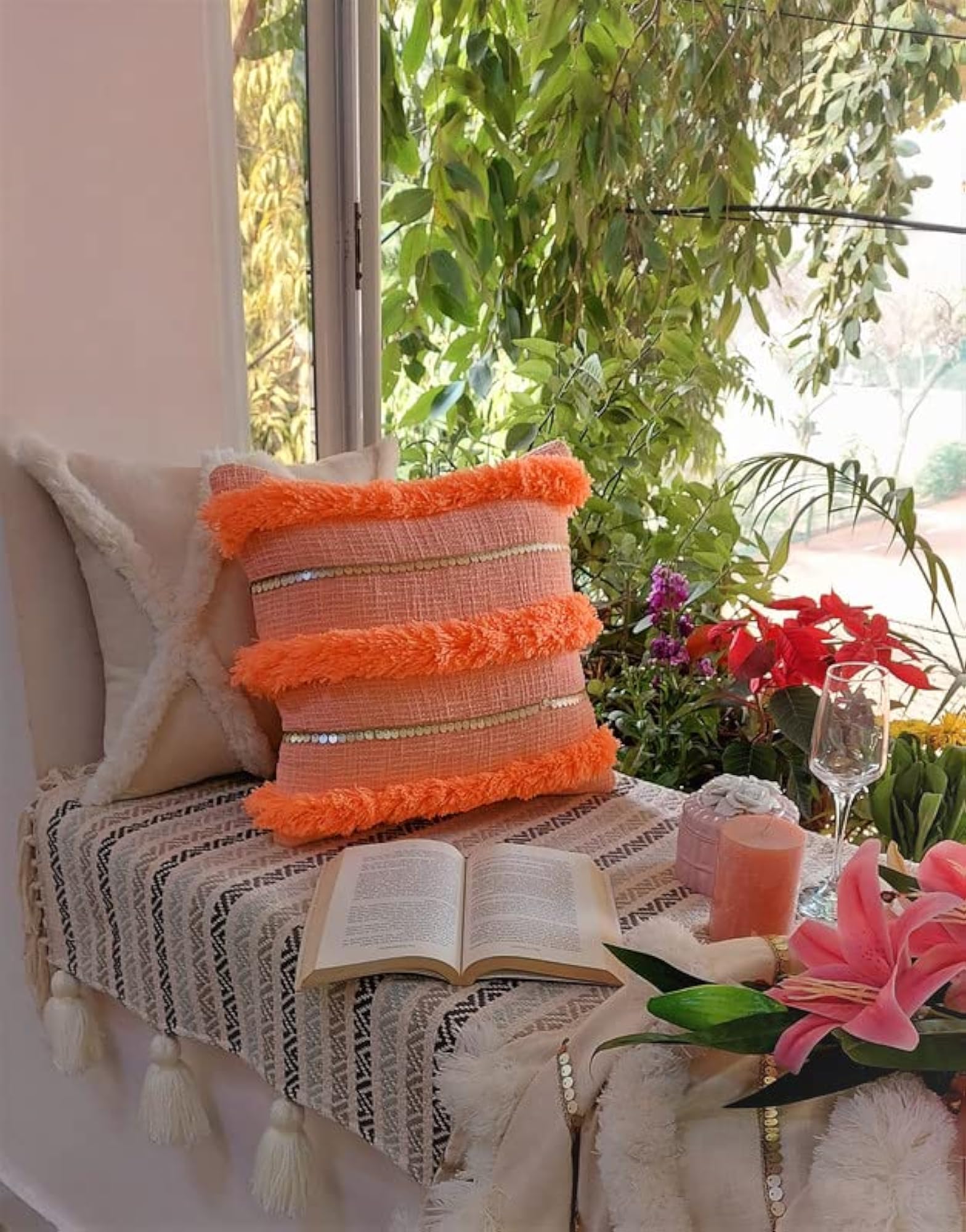 Peach Moroccan Wedding Cushion Cover (12x20)