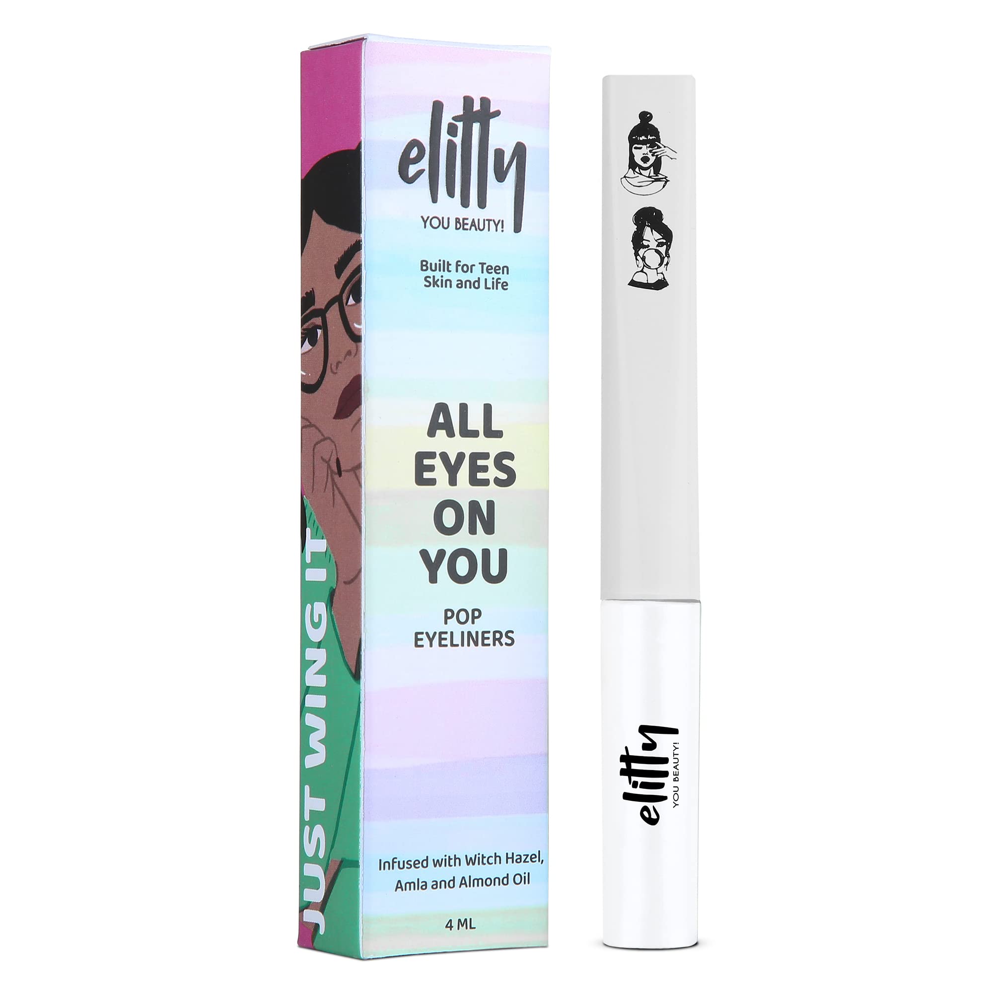 Elitty Pop Eyeliner, Long Lasting, Liquid Eyeliner, Smudge Proof, Water Proof, Infused with Witch Hazel, Amla and Almond Oil, Vegan & Cruelty Free -Moon Child (White - Matte), 4 ML