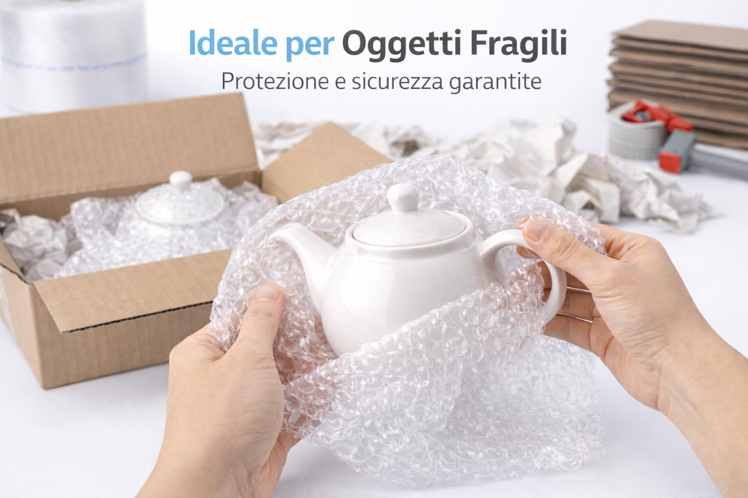 Pluriball Imballaggio 100x200 mt 55 gr/mq, Rotolo Millebolle Trasparente, Plastica a Bolle d'Aria per Spedizioni, Traslochi e Protezione Oggetti Fragili (100CM X 200MT)