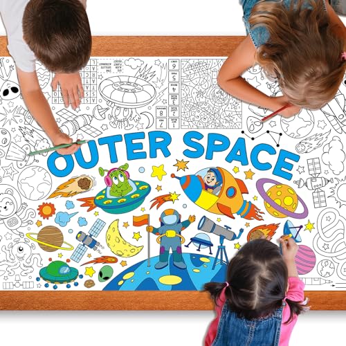 Image of Outer Space Giant Coloring Poster for Kids 30 x 72 Inch, Space Large Coloring Poster Tablecloth, Outer Space Themed Color-in Activities Games for Kids School Classroom Home Party Supplies Decorations