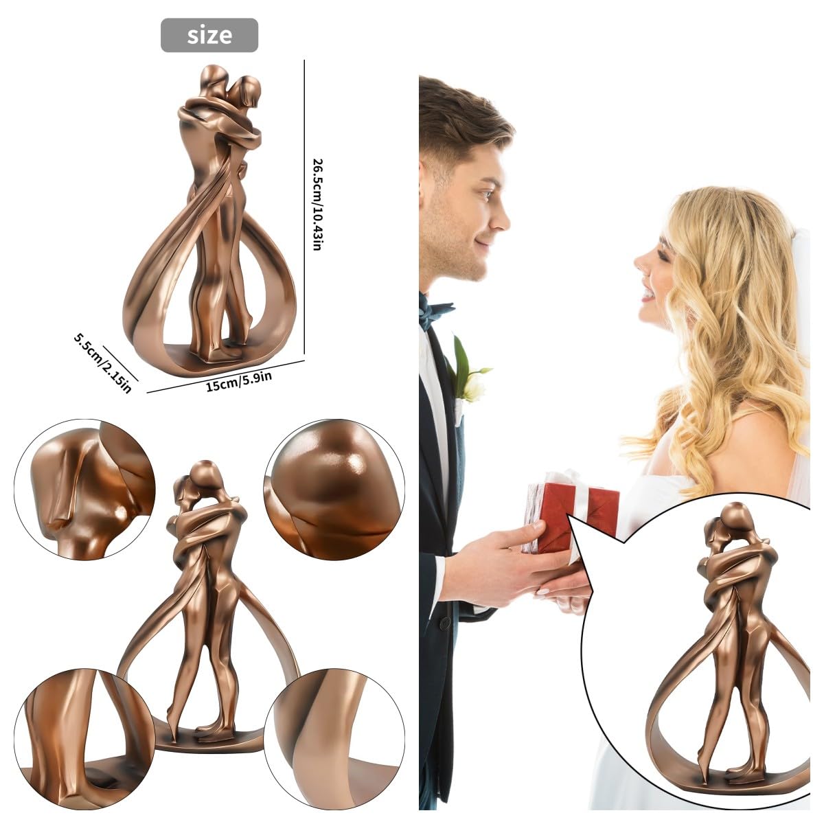 BigTree Wedding Engagement Anniversary Couple Figurines Gift for Wife Parents Him and Her Resin Couple Sculpture Romantic for Valentine's Day - Image 4