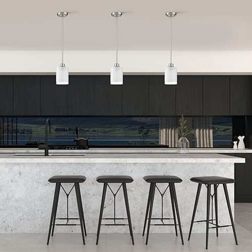 Miniatura 6 de Paquete de 2 lámparas colgantes LED ajustables para interiores, con acabado de níquel cepillado con pantalla de vidrio esmerilado transparente para