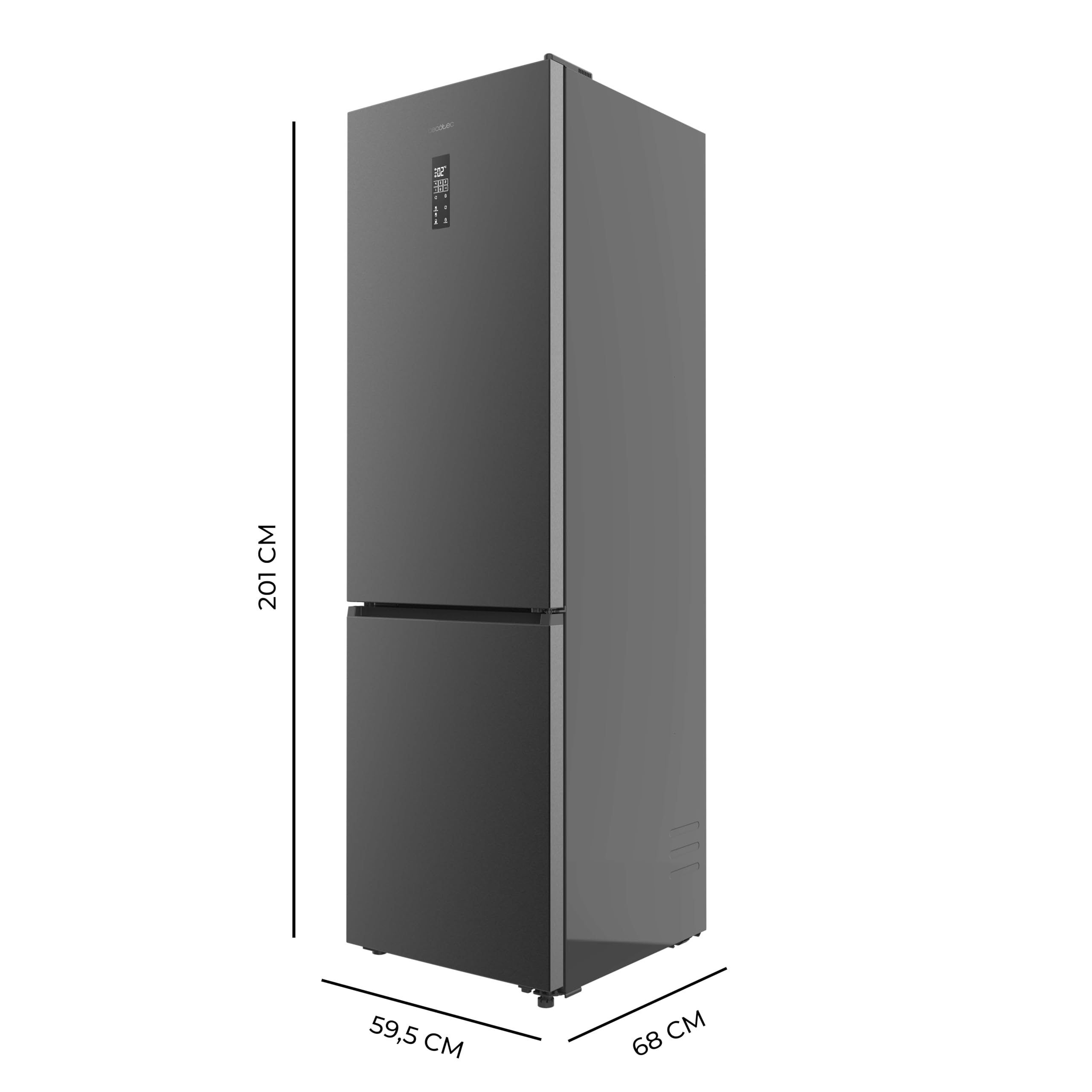 Cecotec Frigorífico Combi 456L Total No Frost Bolero CoolMarket Combi 456 Dark E. Altura 201cm y 59,5cm Ancho, MAX INSIDE con VIP Tech, Compresor Inverter Plus, Bajo Consumo, Bandejas Cristal, Dark