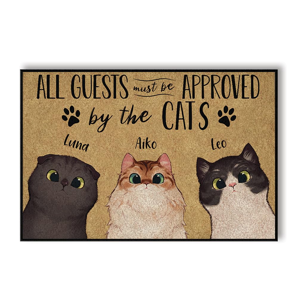 PERSONAL84 Personalized Funny Cat Doormat, Welcome Mat for Outdoor, All Guests Must Be Approved by The Cats Door Mat - Funny Gift for Cat Lover Moms