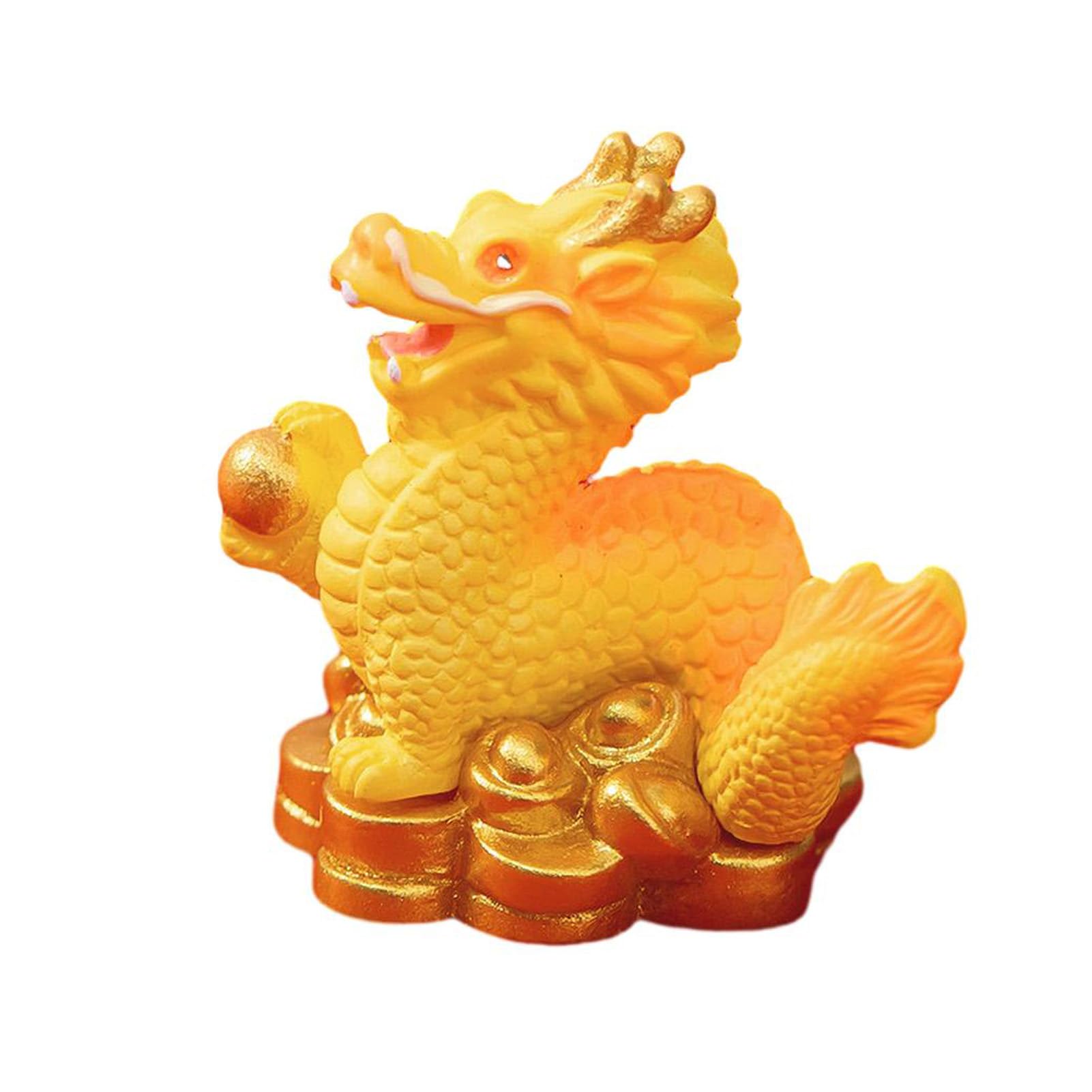 Chinese New Year Dragon Figurine, Golden Dragon Holding Gold Ingot Statue, Zodiac Animal Collectible, Resin Desk Decor for Home Office Display