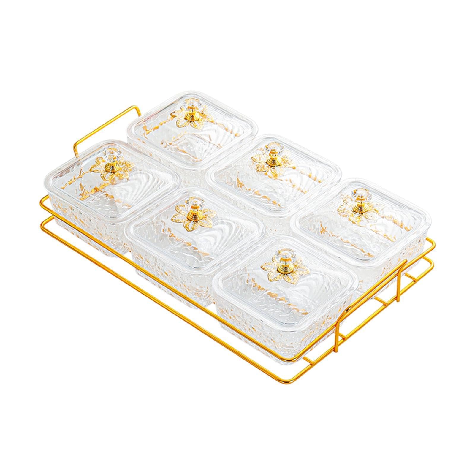 AMSLSIU Divided Serving Container Candy Dish Snacks Fresh Dried Fruits Keeping Everything Organized On Table With Tray Candy Nut Serving Container Appetizer, Clear, 6 Grid