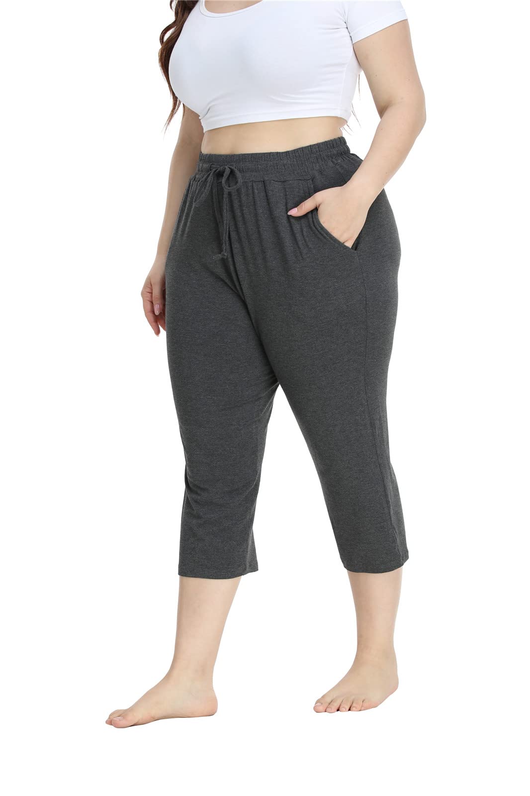 Women's Plus Size Capri Sweatpants Yoga Pants Crop Soft Lounge Pants Dark Grey, 2X