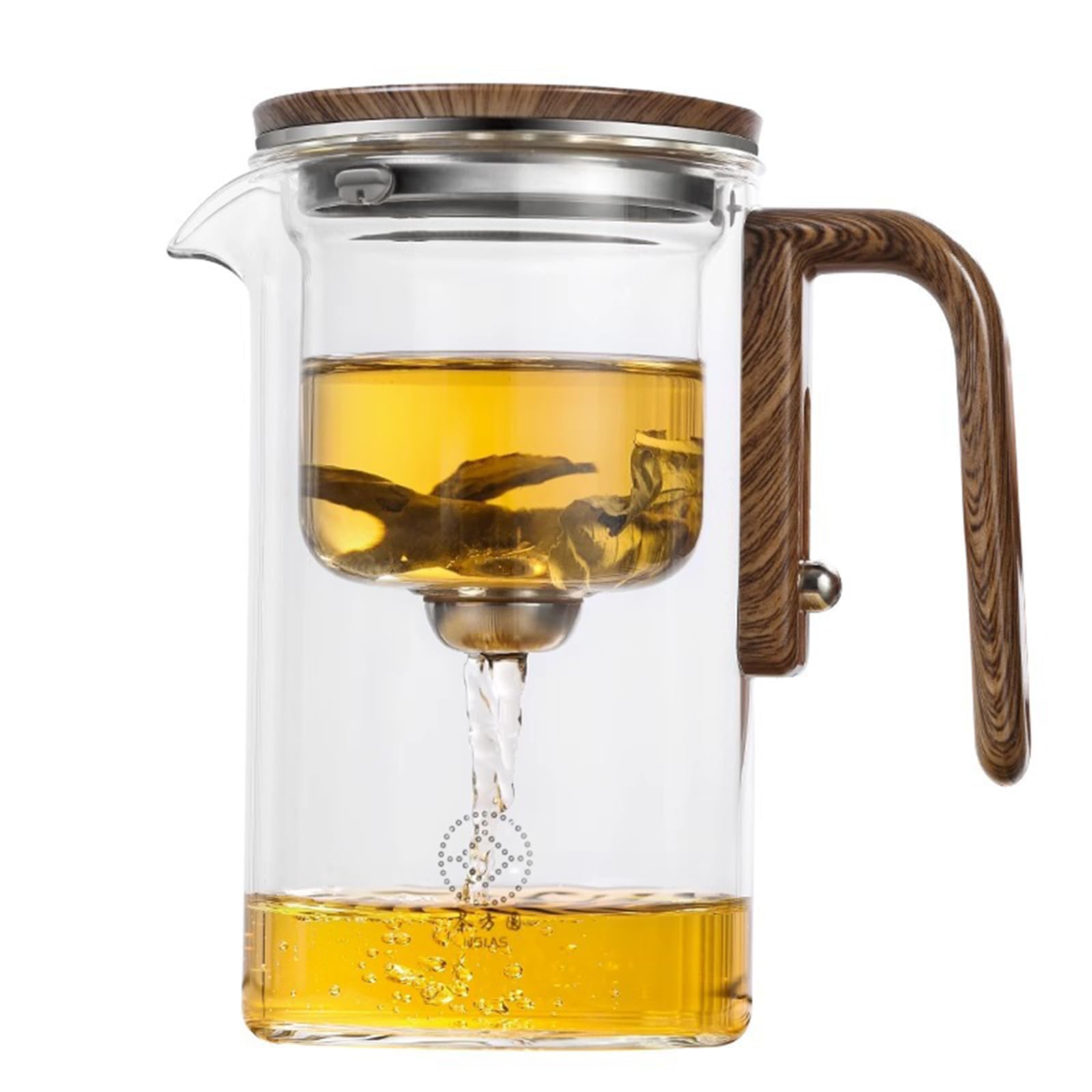 DOTH Enchanti Tea Pot, Zahra Magic Teapot, Zahyra Magic Teapot Water Separation Glass Teapot with Wooden Handle (21 oz)
