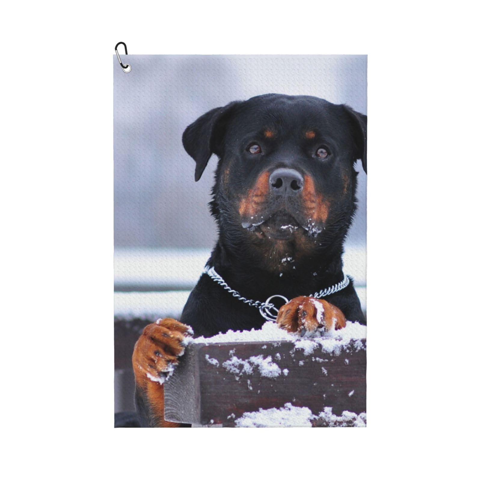 Hnnkloy Rottweiler Dog Snow Collar Eyes, 16x24 in Portable Waffle Golf Towels with Carabiner Clip for Golf Bag