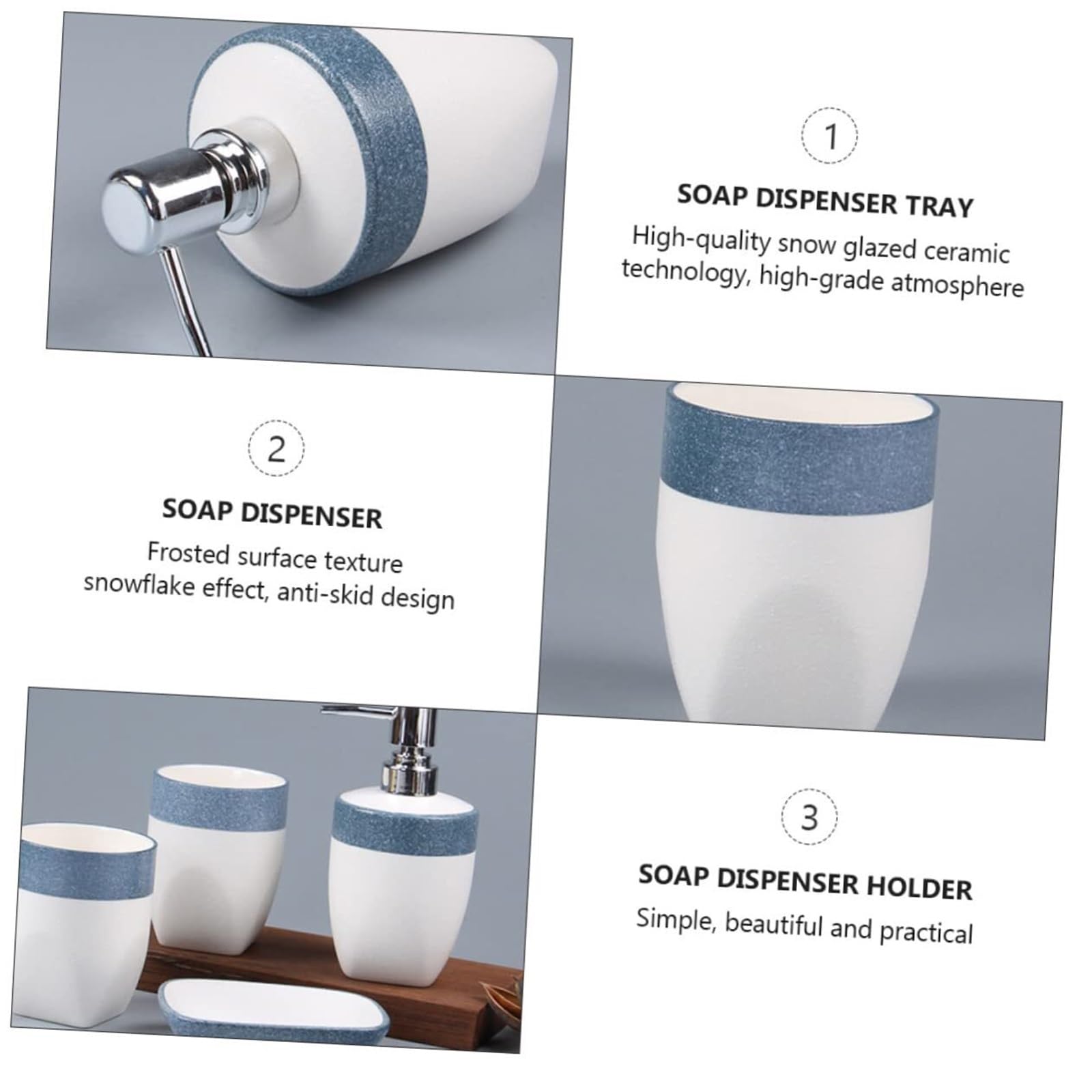 Badezimmer-Accessoires-Set 4-teiliges blaues Seifenspender-Organizer-Set mit Ablage, Zahnbürstenhalter und Becherzubehör for Zuhause Ästhetische Wohnaccessoires