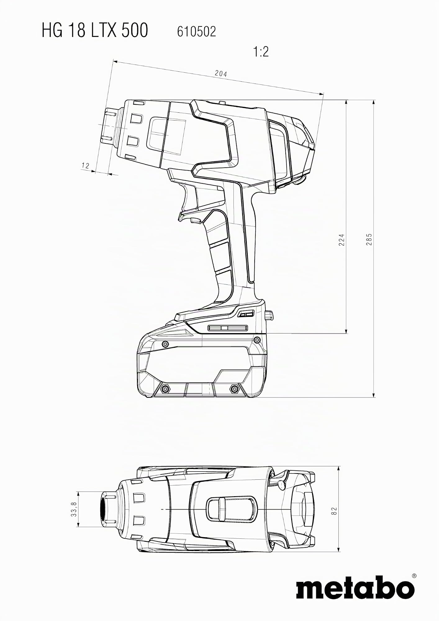 metabo Akku-Heißluftgebläse HG 18 LTX 500, 18V Heißluftpistole für CAS | Inkl. metaBOX 145 L, Reflektordüse und Reduzierdüse 9 mm, 500 Grad, ohne Akku und Ladegerät, 20 Min Laufzeit