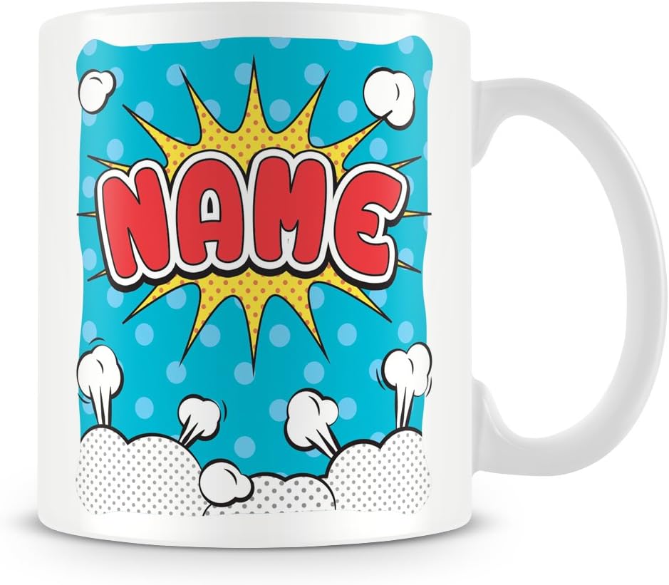 Personalised Mug - Add Name - Comic Style Design - Ideal Mug for Work or Gift - Blue