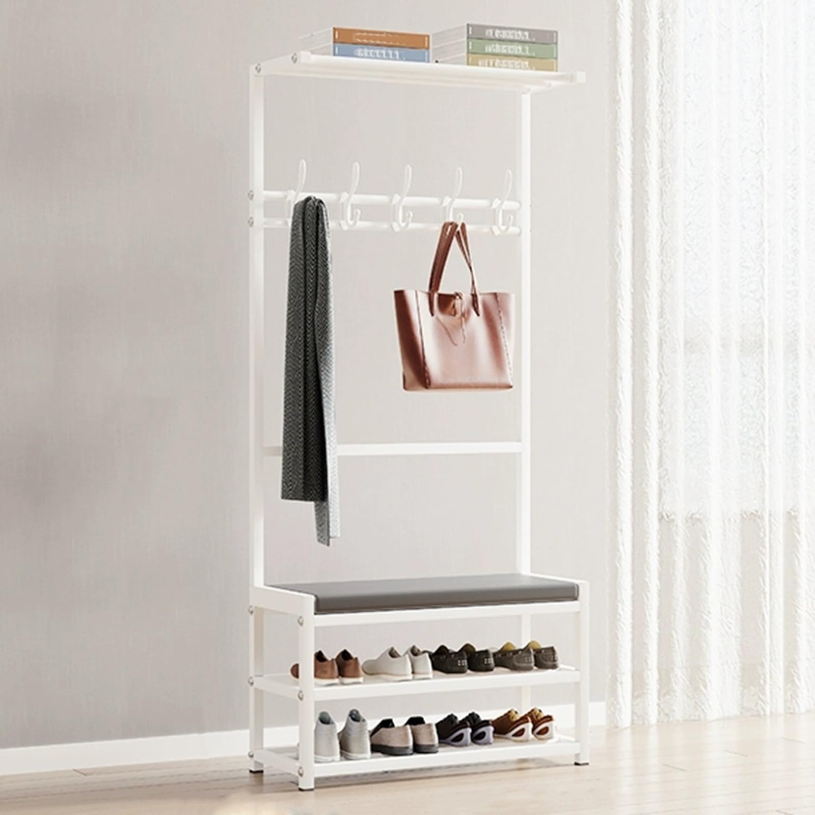 Gain de place entrée avec l'étagère à chaussures 4 en 1 compacte en acier blanc