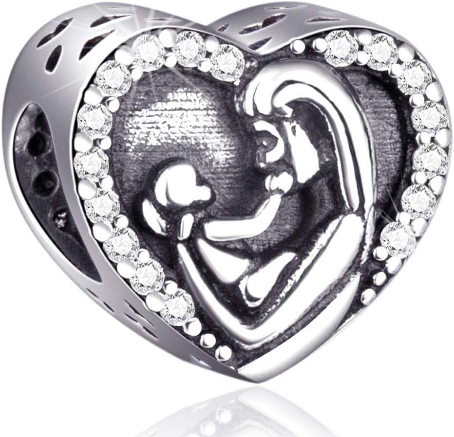 925 Sterling Silver Charms Gold, Jewelry for Bracelets and Necklaces, Family Love Mom Dangle Pendants, Heart Charms Hawaii Beads, Birthday Gift for Women